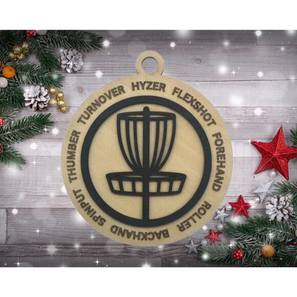 DISC GOLF Basket Hyzer Backhand Christmas 2 Layer Ornament Discgolfer Gift - Picture 1 of 4
